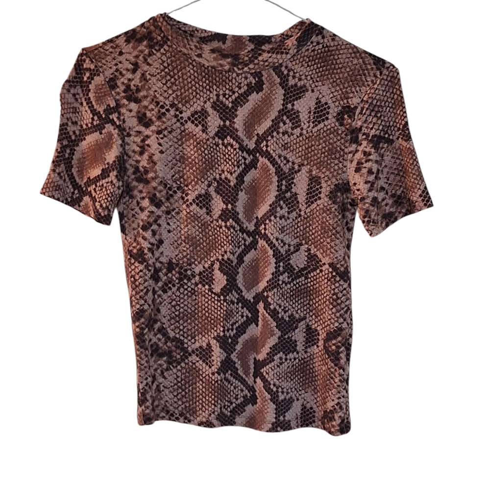 Zara Brown and Black Snake Print Short Sleeve Tee